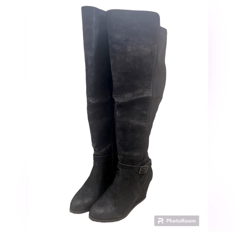 Lane Bryant black over the knee wide calf 3 inch heeled boots size 7